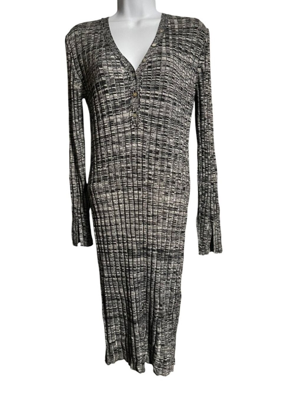 Willow & Wind Midi Dress Womens M Ribbed Knit Gray Space Dye Body Con